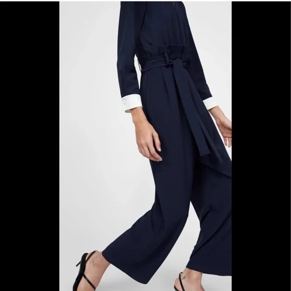 NEW Zara Woman navy wide leg belted jumpsuit - Picture 9 of 11